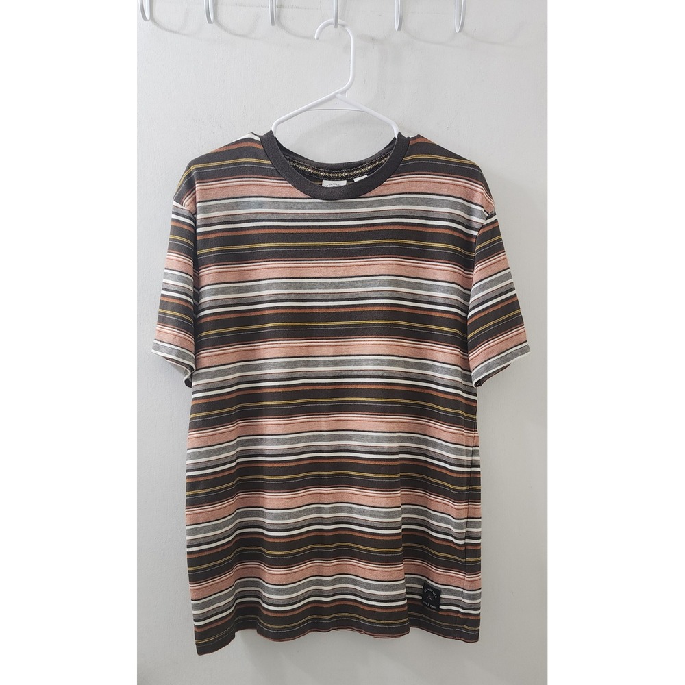 Quiksilver Mens Large Striped Short Sleeve T-Shirt Brown Orange Cotton Tee